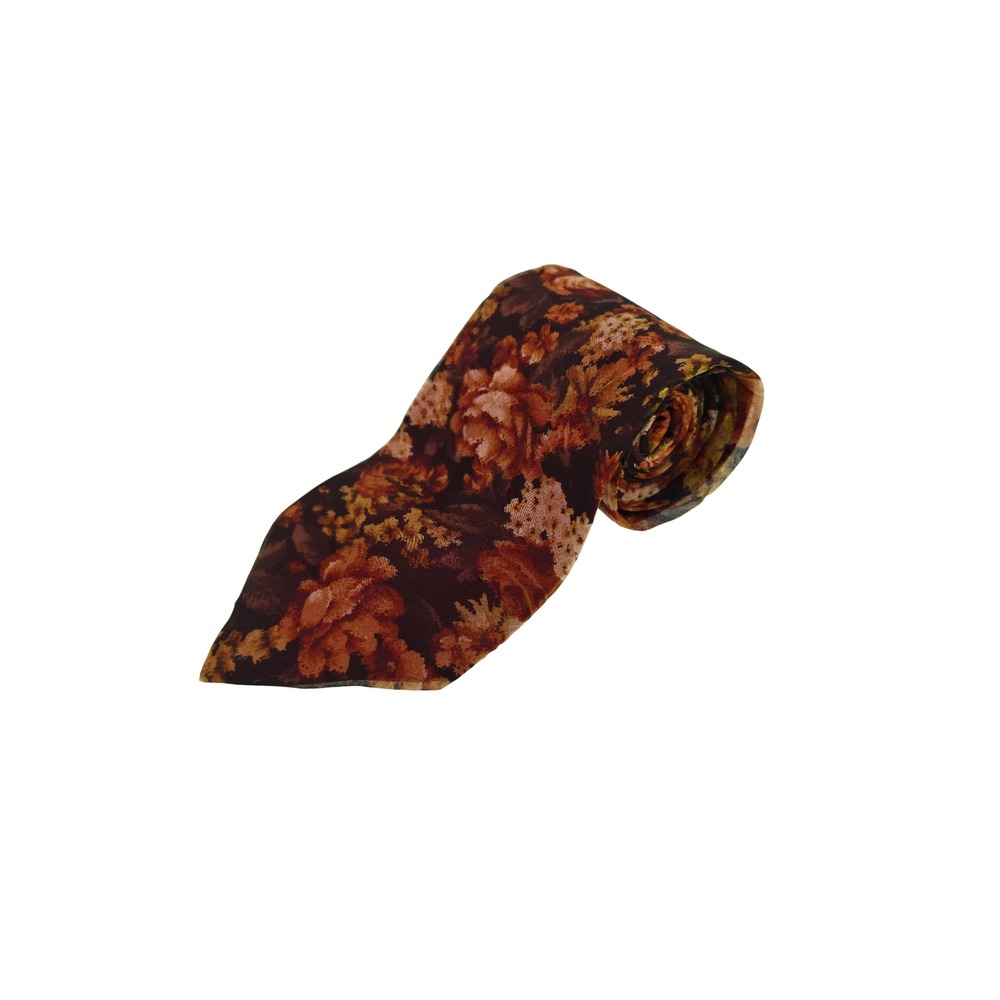 Ermenegildo Zegna Silk Tie Mens Burgundy Orange Floral Made in Italy Luxury